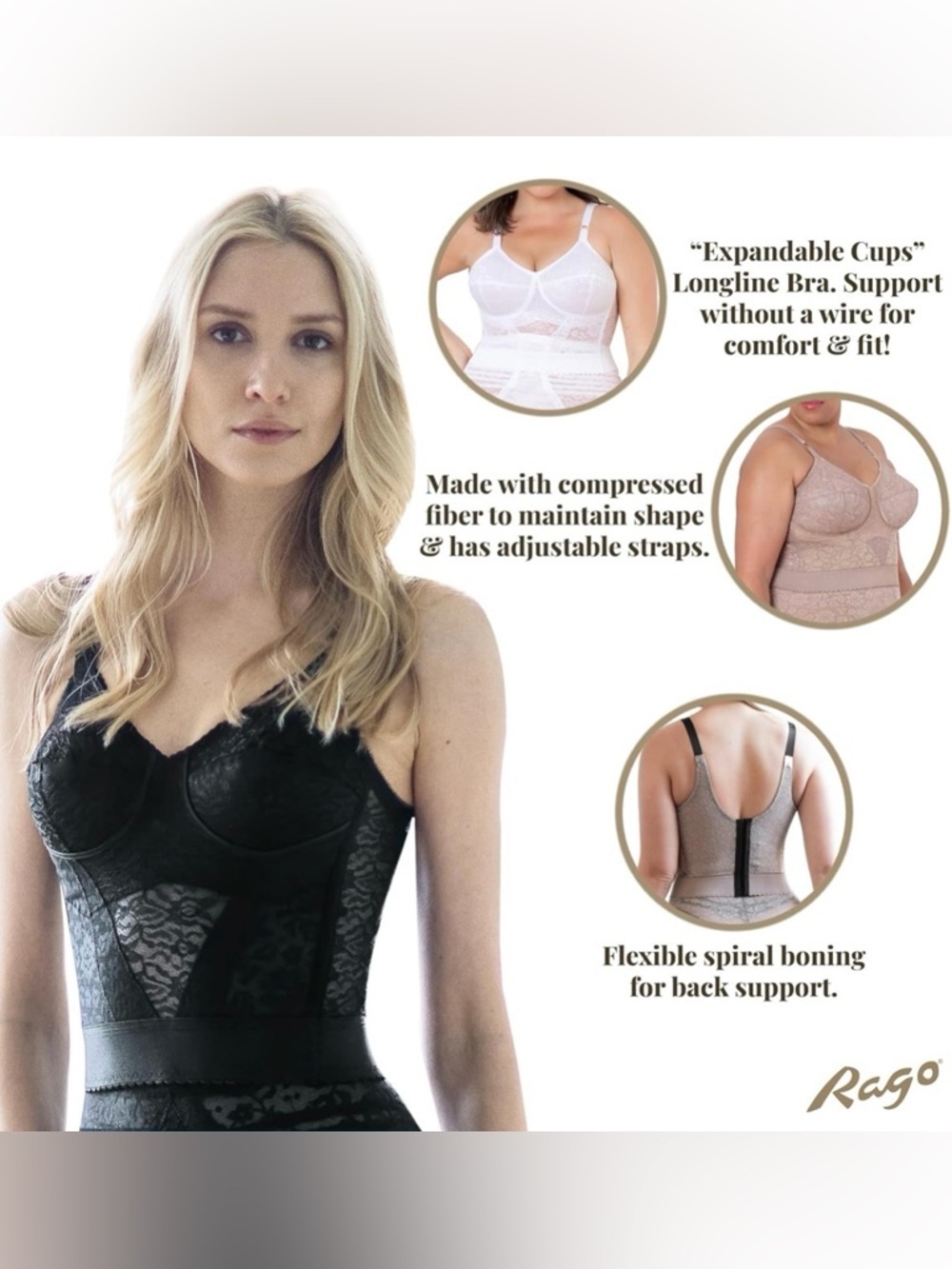 ❤️🔥 RAGO Longline Wireless Expandable Cup Bra Retro Vintage Madmen - Picture 4 of 7